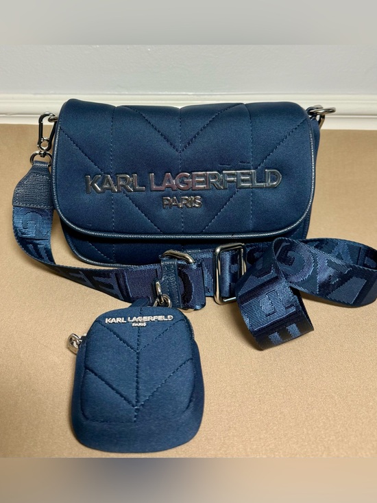 Karl Lagerfeld Handbags - Karl Lagerfeld Navy Quilted Crossbody with Branded Strap and Pouch
